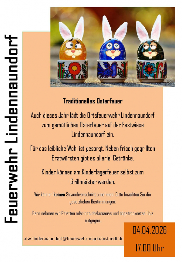 Traditionelles Osterfeuer in Lindennaundorf